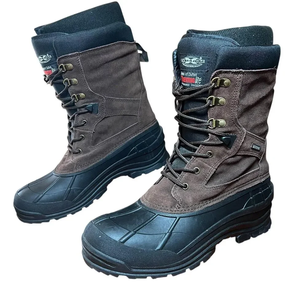 Snow Boots Mens Size 10 Brown Waterproof ThermoLite Duck Winter Insulated